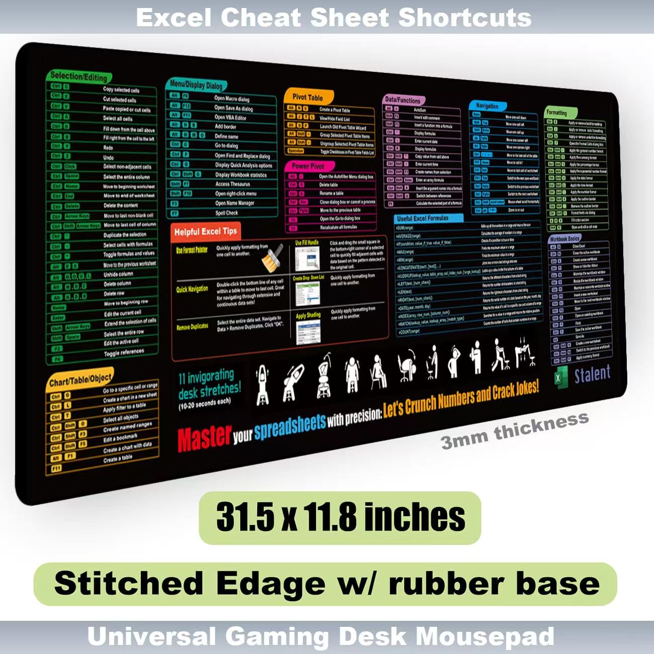 Optimized version excel cheat sheet mouse pad