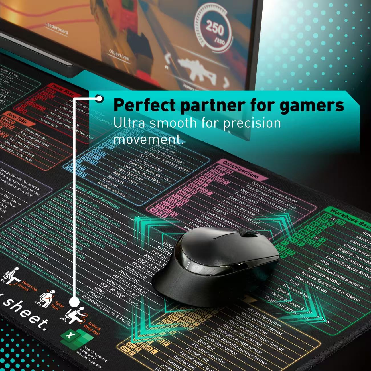 Focused version excel cheat sheet mouse pad